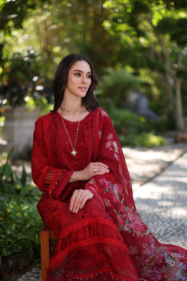 Noor by Saadia Asad | Luxury Chikankari Lawn24 | D2-B Red