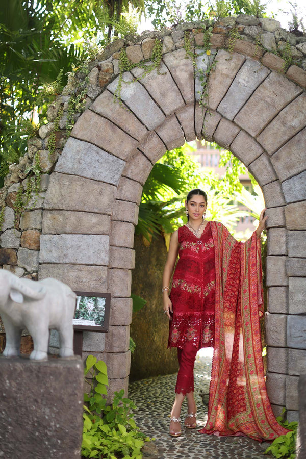 Noor by Saadia Asad | Luxury Chikankari Lawn24 | D12-A Red Chevron