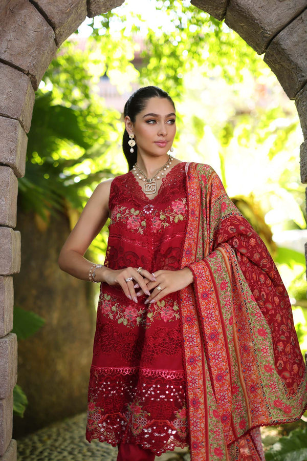 Noor by Saadia Asad | Luxury Chikankari Lawn24 | D12-A Red Chevron