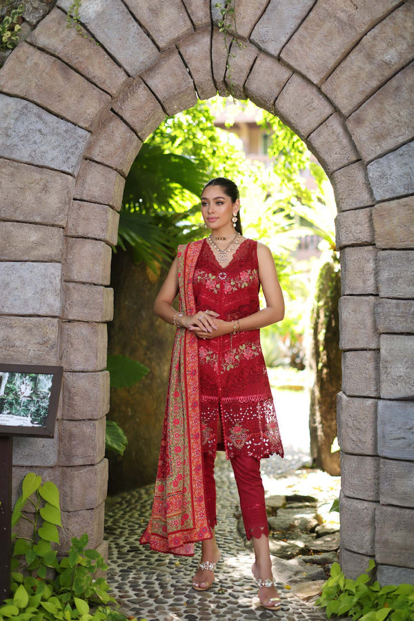 Noor by Saadia Asad | Luxury Chikankari Lawn24 | D12-A Red Chevron