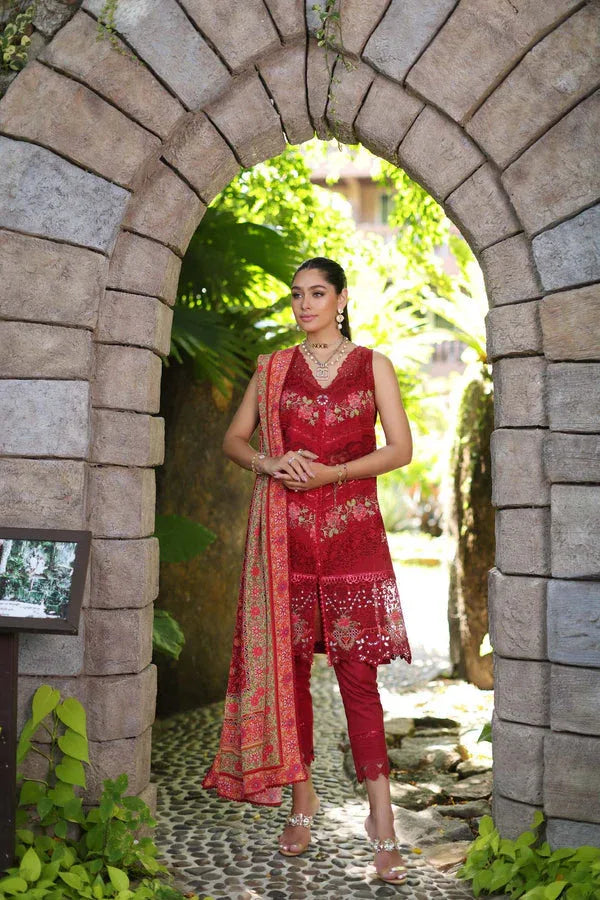 Noor by Saadia Asad | Luxury Chikankari Lawn24 | D12-A Red Chevron - Rang-e-Khaas