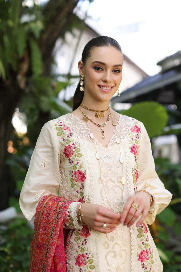 Noor by Saadia Asad | Luxury Chikankari Lawn24 | D12-B Cream Laser - Rang-e-Khaas