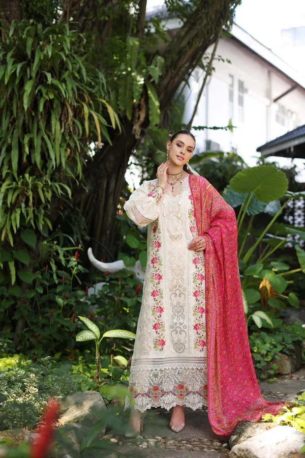 Noor by Saadia Asad | Luxury Chikankari Lawn24 | D12-B Cream Laser - Rang-e-Khaas
