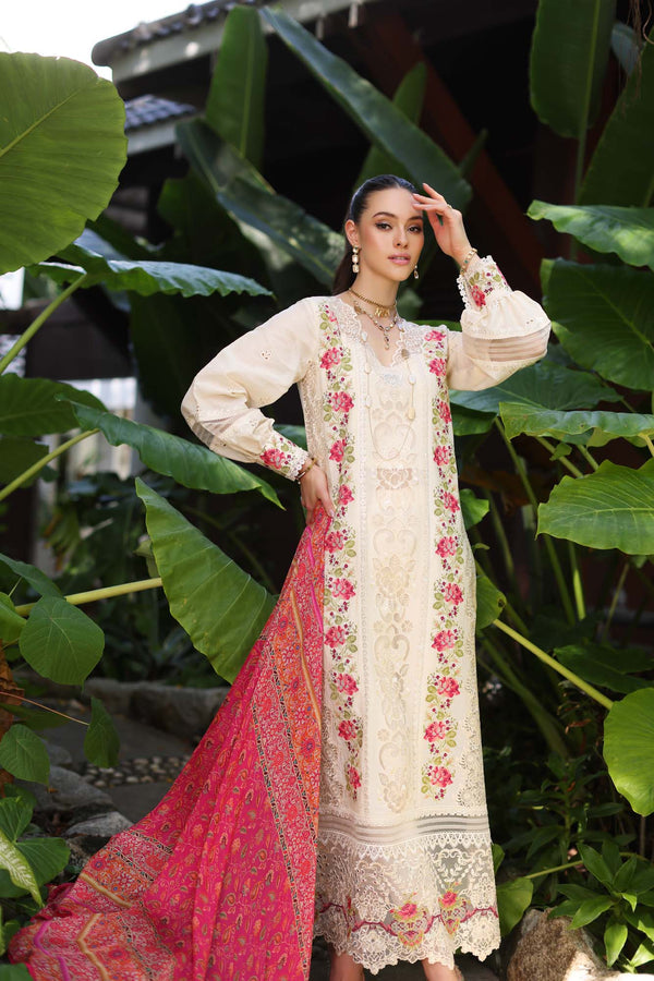Noor by Saadia Asad | Luxury Chikankari Lawn24 | D12-B Cream Laser