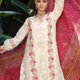 Noor by Saadia Asad | Luxury Chikankari Lawn24 | D12-B Cream Laser