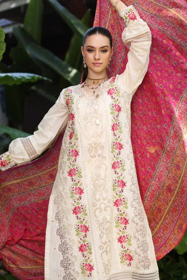 Noor by Saadia Asad | Luxury Chikankari Lawn24 | D12-B Cream Laser - Rang-e-Khaas