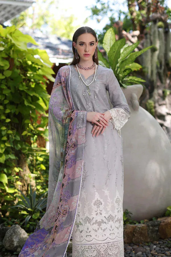 Noor by Saadia Asad | Luxury Chikankari Lawn24 | D1-B Grey Ombre - Rang-e-Khaas