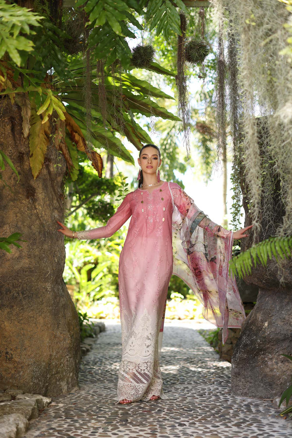 Noor by Saadia Asad | Luxury Chikankari Lawn24 | D1-A Pink Ombre