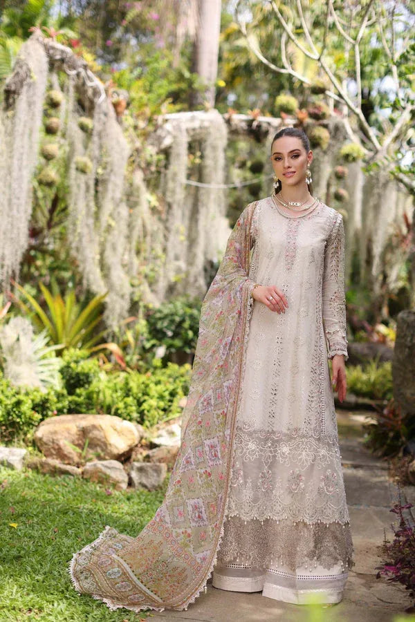 Noor by Saadia Asad | Luxury Chikankari Lawn24 | D3-B Beige Schifli - Rang-e-Khaas