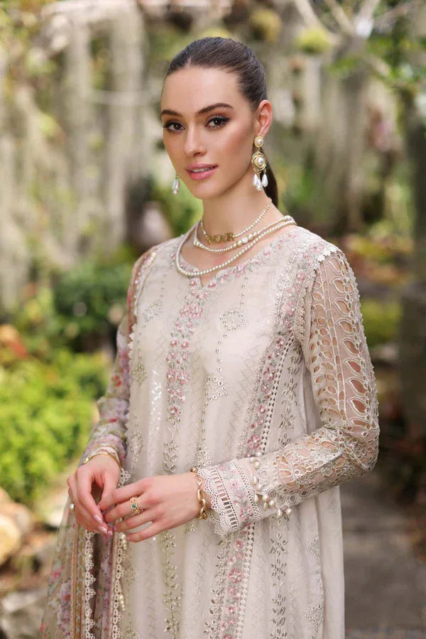 Noor by Saadia Asad | Luxury Chikankari Lawn24 | D3-B Beige Schifli - Rang-e-Khaas
