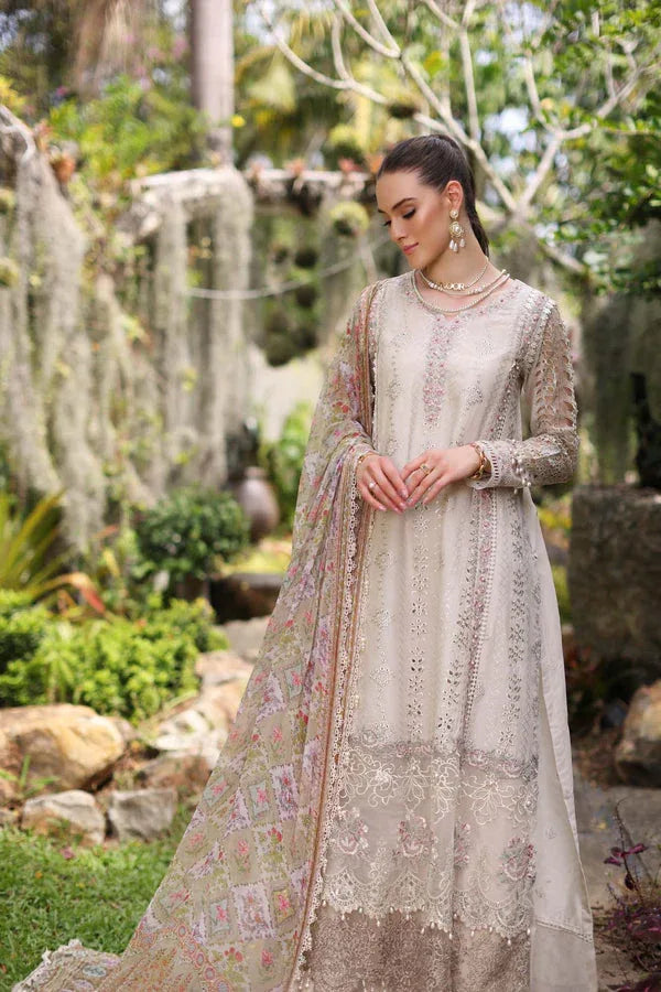 Noor by Saadia Asad | Luxury Chikankari Lawn24 | D3-B Beige Schifli - Rang-e-Khaas