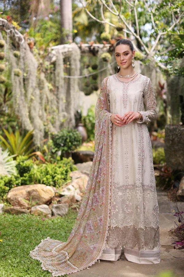 Noor by Saadia Asad | Luxury Chikankari Lawn24 | D3-B Beige Schifli - Rang-e-Khaas