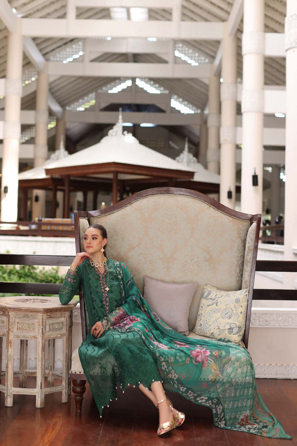 Noor by Saadia Asad | Luxury Chikankari Lawn24 | D4-A Green Laser