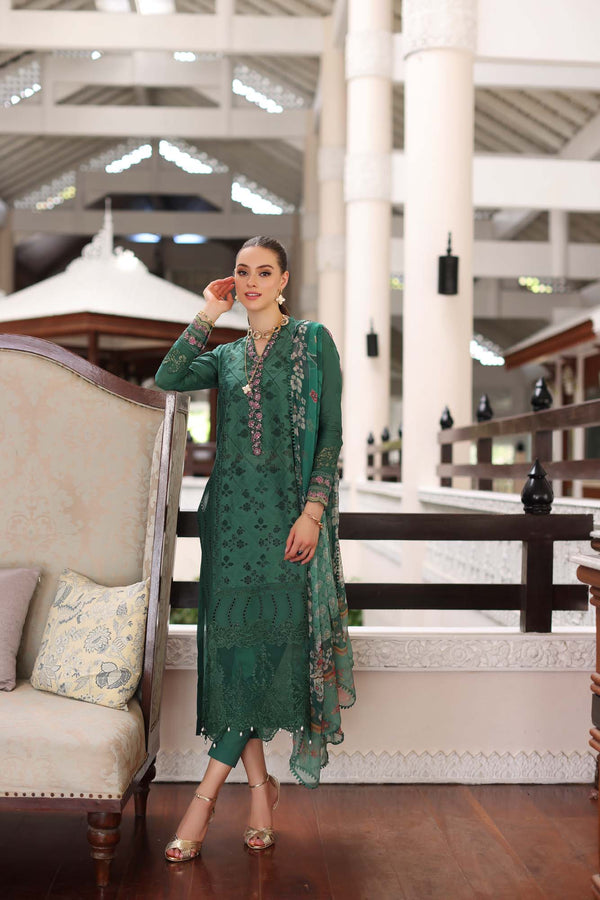 Noor by Saadia Asad | Luxury Chikankari Lawn24 | D4-A Green Laser