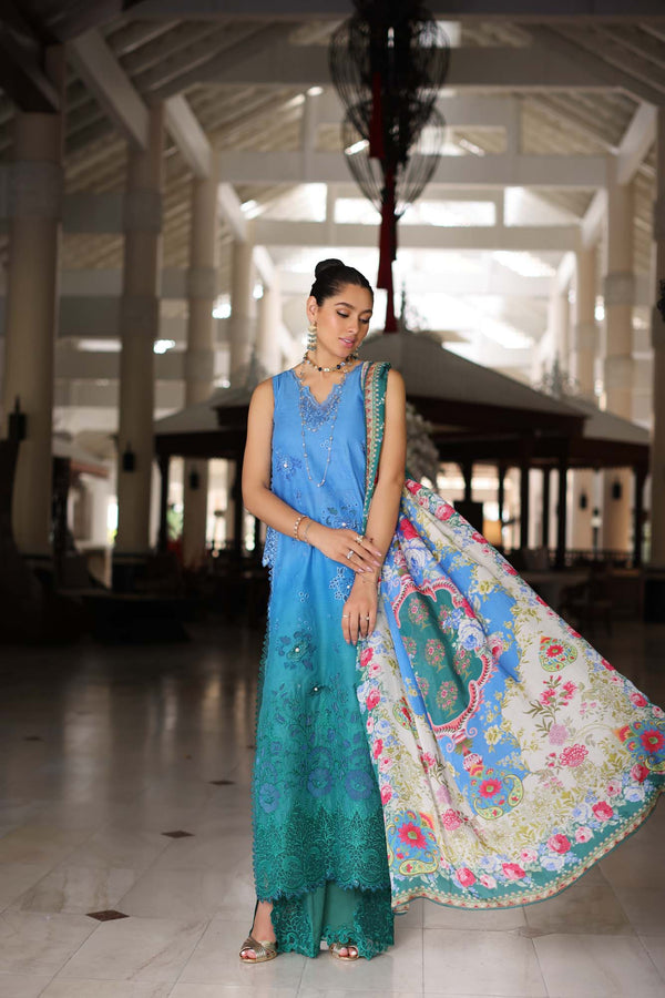 Noor by Saadia Asad | Luxury Chikankari Lawn24 | D5-B Blue Ombre