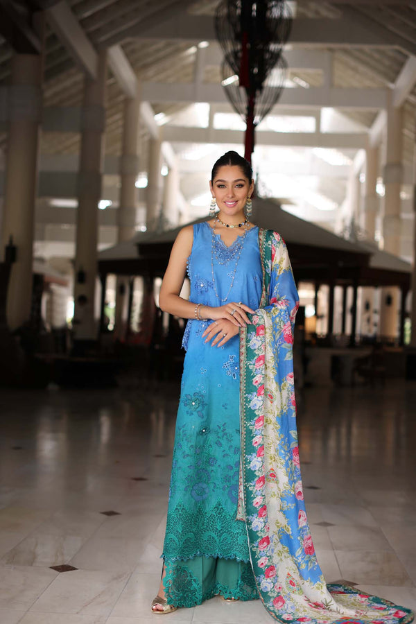 Noor by Saadia Asad | Luxury Chikankari Lawn24 | D5-B Blue Ombre