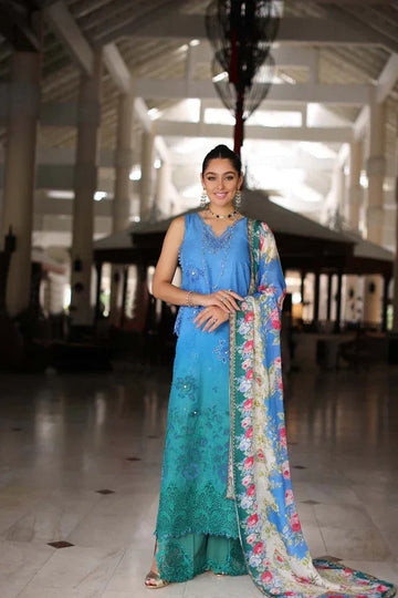 Noor by Saadia Asad | Luxury Chikankari Lawn24 | D5-B Blue Ombre - Rang-e-Khaas