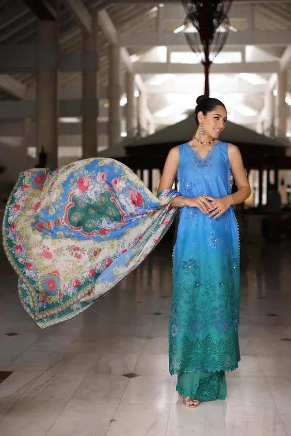 Noor by Saadia Asad | Luxury Chikankari Lawn24 | D5-B Blue Ombre - Rang-e-Khaas