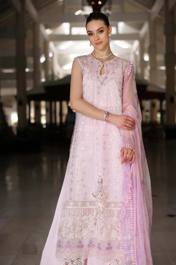 Noor by Saadia Asad | Luxury Chikankari Lawn24 | D11-A Pink Schifli - Rang-e-Khaas