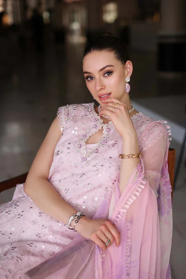 Noor by Saadia Asad | Luxury Chikankari Lawn24 | D11-A Pink Schifli - Rang-e-Khaas