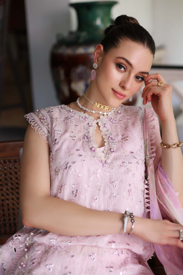 Noor by Saadia Asad | Luxury Chikankari Lawn24 | D11-A Pink Schifli