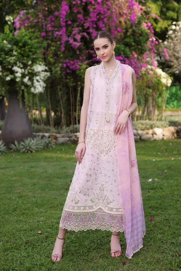 Noor by Saadia Asad | Luxury Chikankari Lawn24 | D11-A Pink Schifli - Rang-e-Khaas