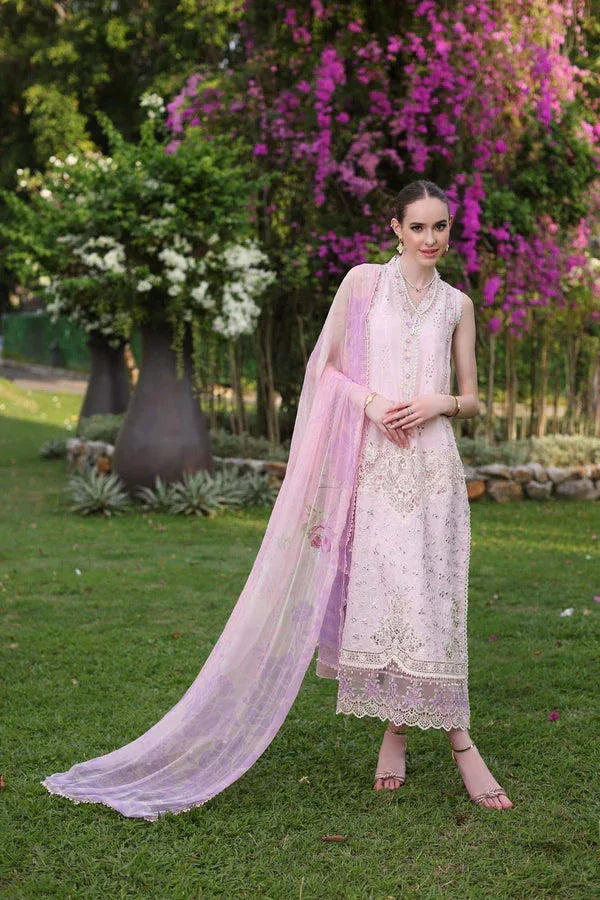 Noor by Saadia Asad | Luxury Chikankari Lawn24 | D11-A Pink Schifli - Rang-e-Khaas